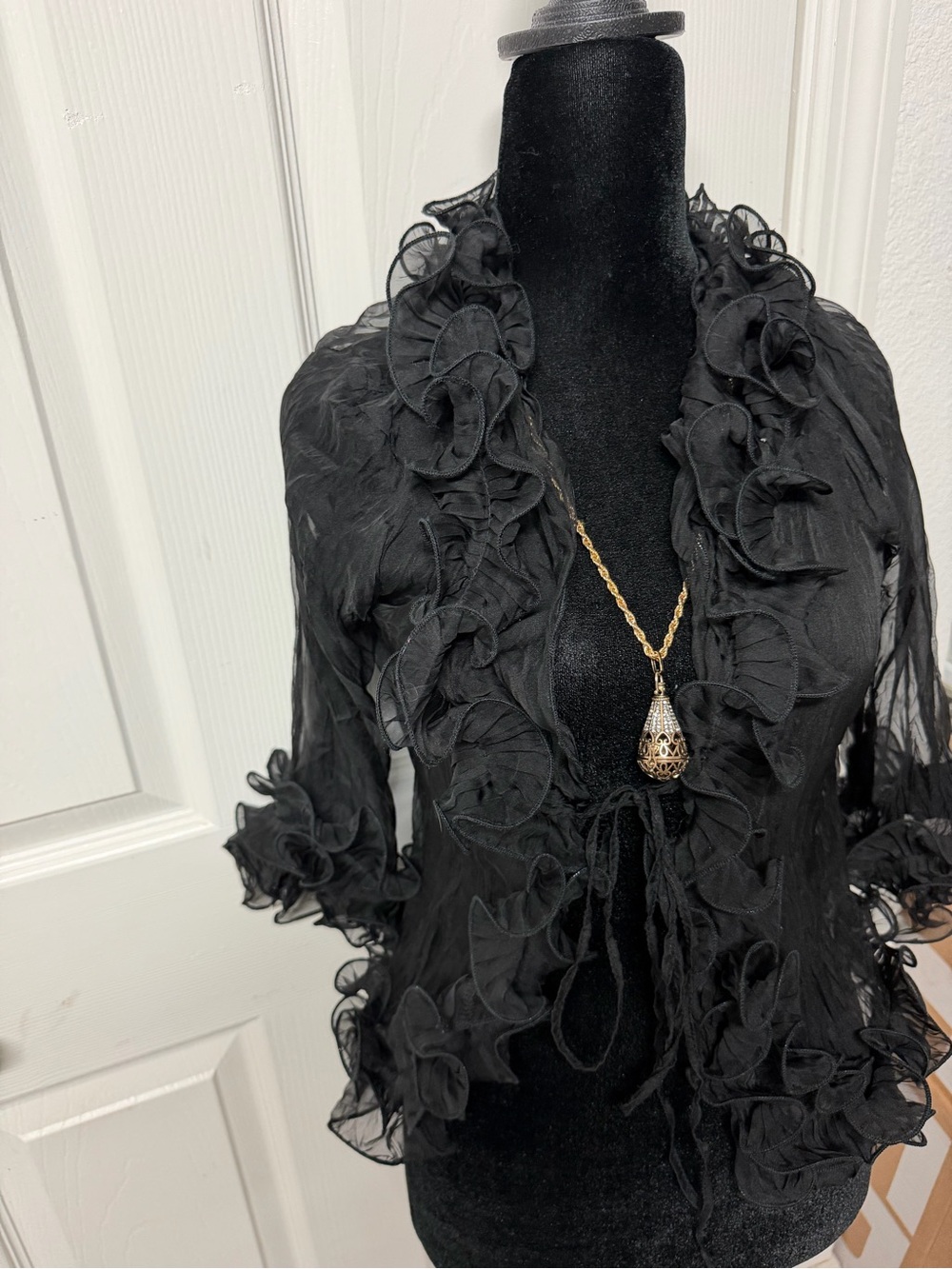Sheer Black Ruffle Blouse Small Romantic Gothic Fairy Top - Picture 2 of 8